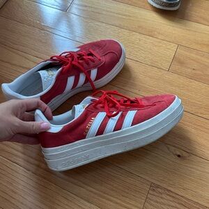 Adidas Red Platform Gazelle Suede Sneakers